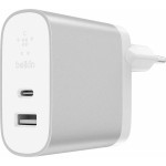 Belkin Boost Charge Home Charger Διπλός Φορτιστής USB-C + USB-A - White (F7U061dq-SLV)