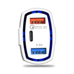 Wozinsky Quick Charge Smart Car Charger - Τριπλός Φορτιστής Αυτοκινήτου με Qualcomm Quick Charge 3.0 - 2 x USB-A & 1 x USB-C - 35 W - Black (WCC-01) (200-105-463)