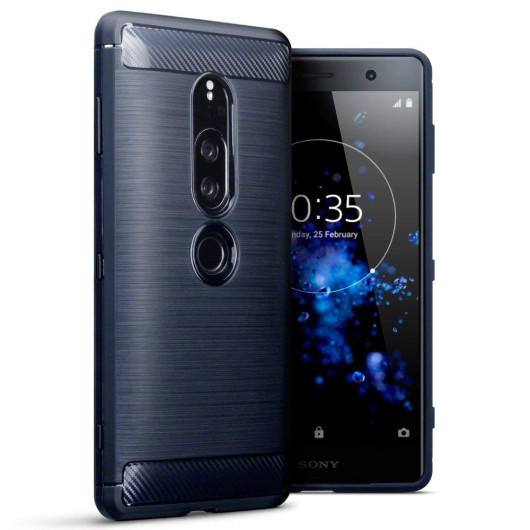 Terrapin Θήκη Σιλικόνης Carbon Fibre Design Sony Xperia XZ2 Premium - Dark Blue