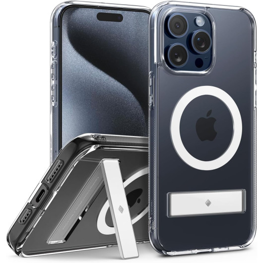 Caseology Capella Mag Kickstand - Διάφανη Ανθεκτική Σκληρή Θήκη MagSase με Kickstand - Apple iPhone 15 Pro - Clear / White (ACS06757)