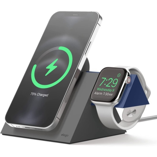 Elago MS5 Duo Charging Stand - Βάση Σιλικόνης για τον Ασύρματο Φορτιστή MagSafe και Φορτιστή Apple Watch - Dark Grey / Jean Indigo (EEMSST5-DUO-DGYJIN)
