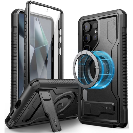 Full Body Ανθεκτική Θήκη MagSafe με Kickstand - Samsung Galaxy S24 Ultra - Tech-Protect Kevlar MagSafe Plus - Black (5906203690855)