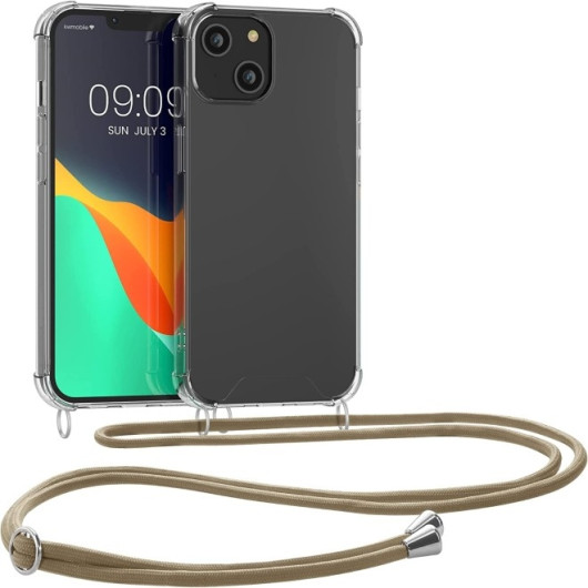 KWmobile Διάφανη Θήκη Σιλικόνης με Λουράκι Λαιμού - Apple iPhone 14 - Transparent / Gold (59108.21)