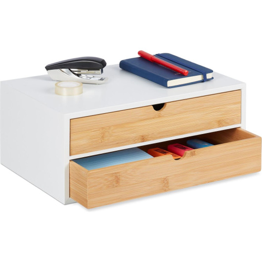 Οργανωτής Γραφείου Relaxdays Desk Organiser Βάση από Μπαμπού με 2 Συρτάρια 14 x 33 x 21 cm - White / Natural (10039329)