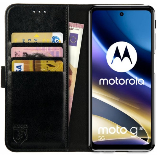 Rosso Element PU Θήκη Πορτοφόλι Motorola Moto G51 5G - Black (8719246353550) 