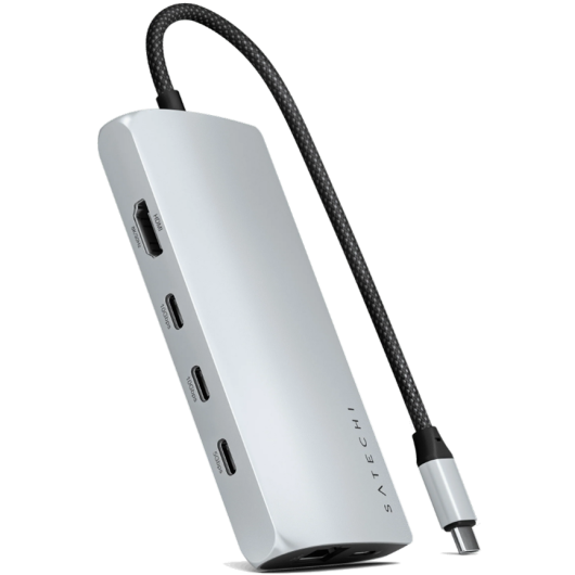 Satechi USB-C Multiport Adapter 8K With Ethernet V3 - Αντάπτορας με 4 x Type-C 3.2 / 1 x Type-C PD 85W / 1 x HDMI 8K 30Hz / 1 x Ethernet / 1 x SD 4.0 - Silver (ST-P8KES)