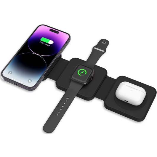 Tech-Protect A24 3 in 1 Wireless Charger - Αναδιπλούμενος Μαγνητικός Ασύρματος Φόρτισης MagSafe για iPhone 15 / 14 / 13 / 12 / Airpods / Apple Watch - 15W - Black (9490713934418)