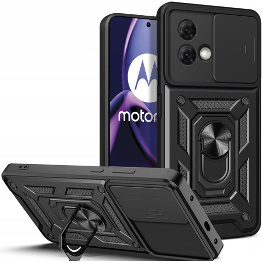 Techsuit CamShield - Ανθεκτική Θήκη με Κάλυμμα για την Κάμερα & Μεταλλικό Ring Holder - Motorola Moto G84 - Black (5949419070530)