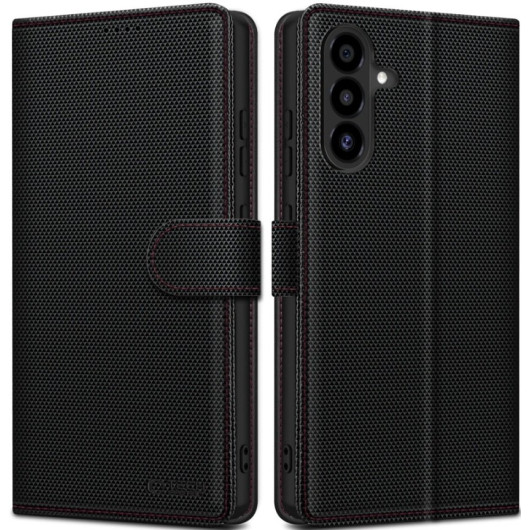 Θήκη Samsung Galaxy A56 Tech-Protect Wallet RS Πορτοφόλι από Οικολογικό Δέρμα - Black / Red (5906302362592)