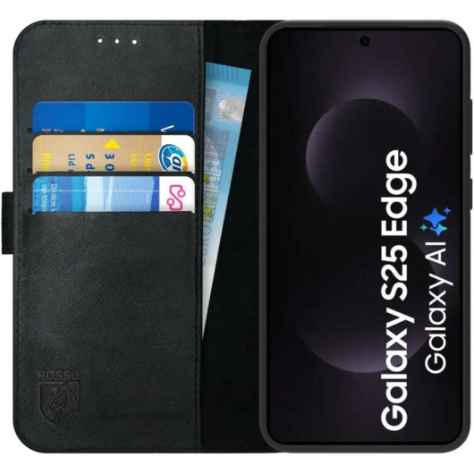 Θήκη Samsung Galaxy S25 Edge Rosso Deluxe Δερμάτινο Πορτοφόλι - Black (8719246476266) 