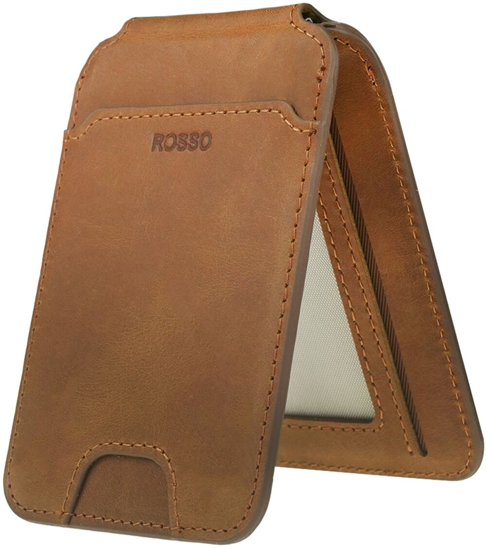 Rosso Deluxe MagSafe Wallet - Δερμάτινη MagSafe Θήκη - Πορτοφόλι για Κάρτες / Αναδιπλούμενη Βάση - Brown (8719246399022)