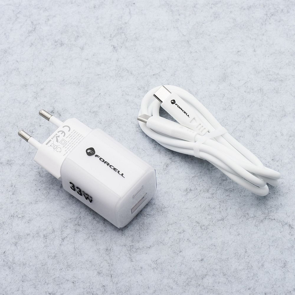  FORCELL F-ENERGY Φορτιστής ταξιδιού Crystal Color GaN III VT-41 με καλώδιο σιλικόνης με 1 υποδοχή Type C + 1 υποδοχή USB A, PD QC4.0 33W λευκό