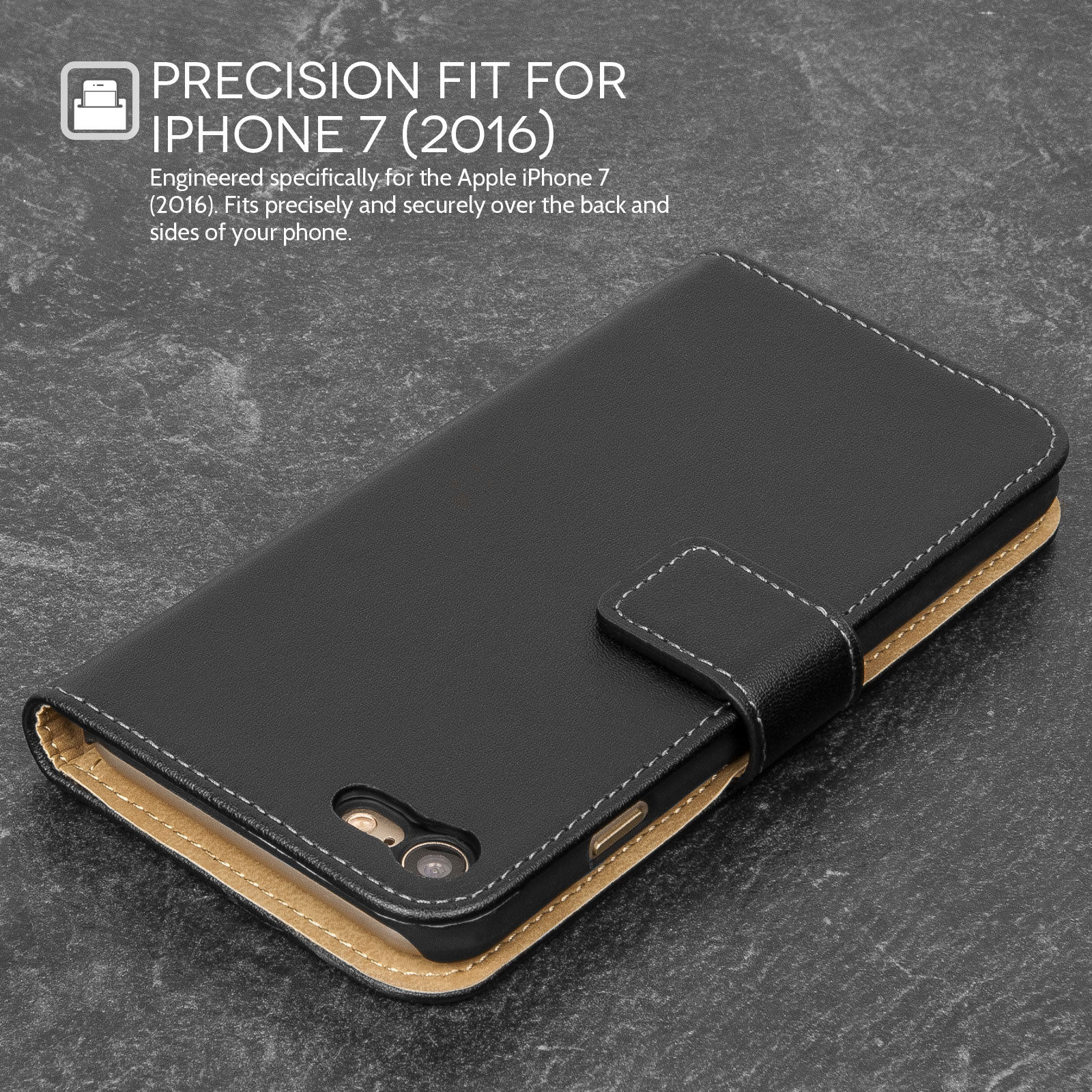 Δερμάτινη Θήκη-Πορτοφόλι για iPhone 7 by CaseFlex Μαύρη και δώρο screen protector (200-101-666)