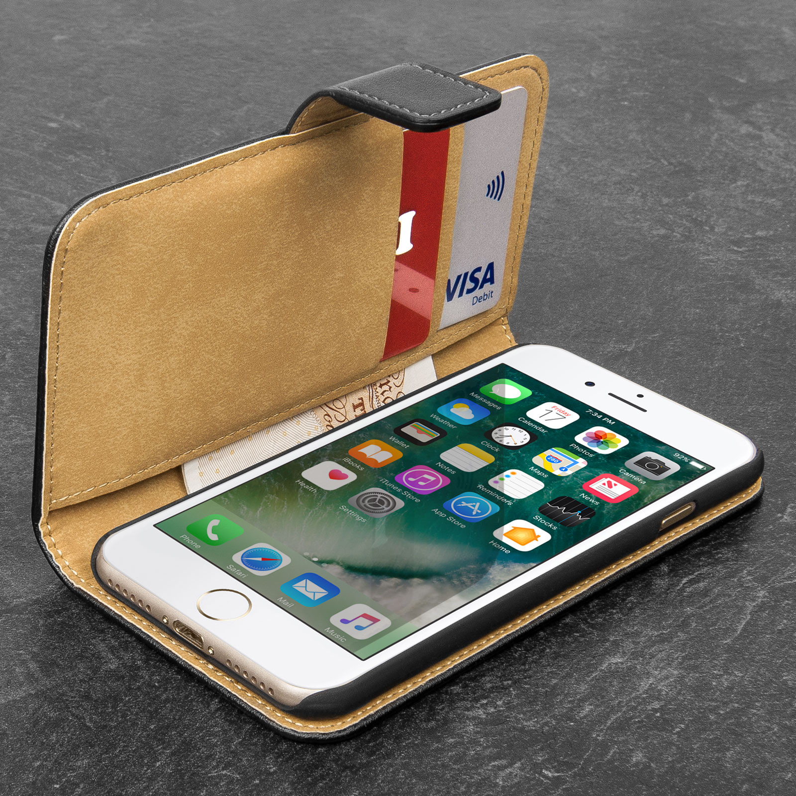 Δερμάτινη Θήκη-Πορτοφόλι για iPhone 7 by CaseFlex Μαύρη και δώρο screen protector (200-101-666)