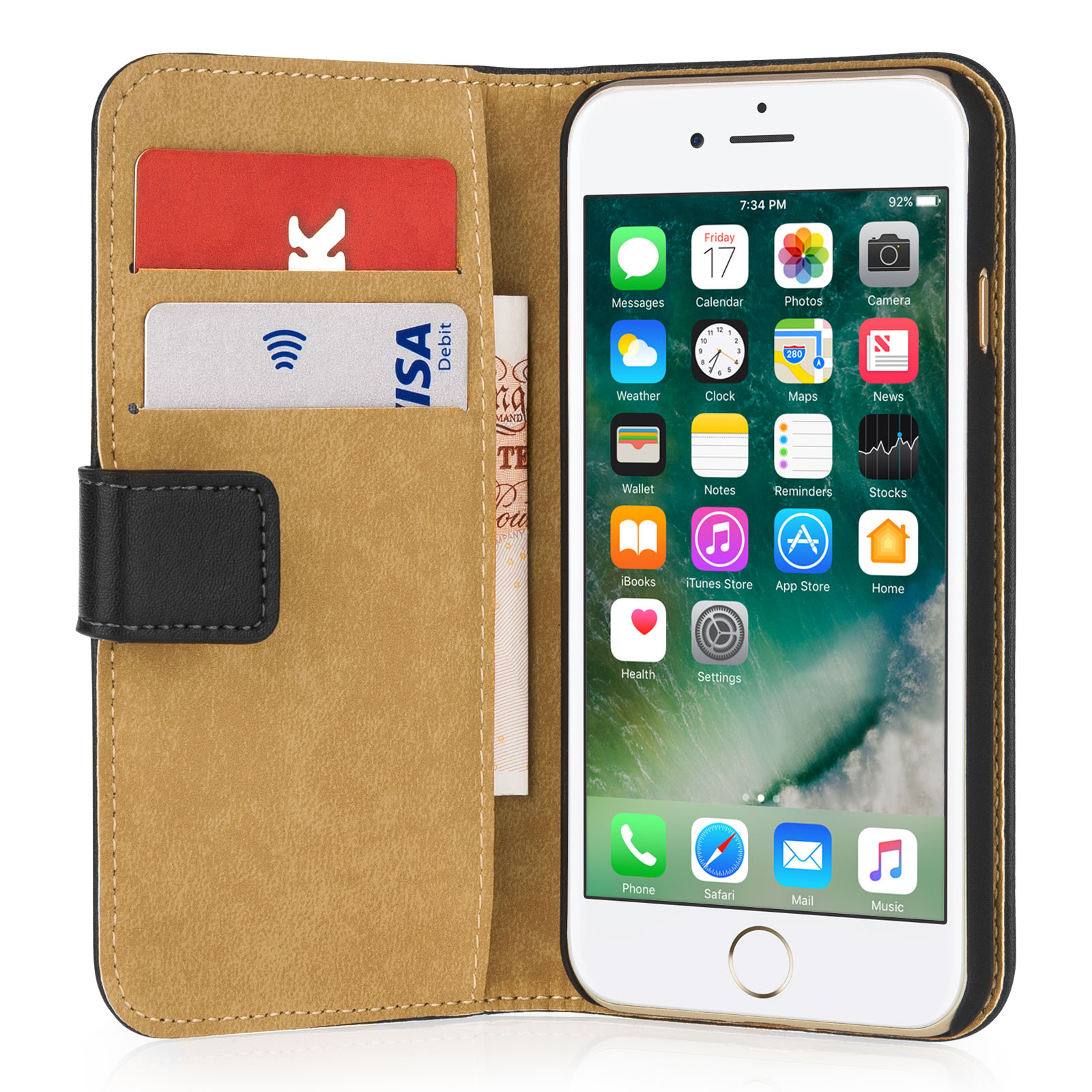 Δερμάτινη Θήκη-Πορτοφόλι για iPhone 7 by CaseFlex Μαύρη και δώρο screen protector (200-101-666)