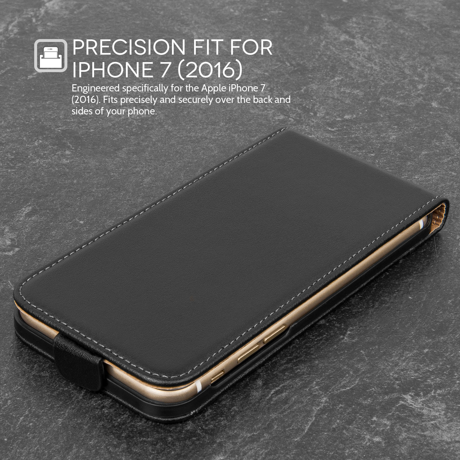 Δερμάτινη Θήκη για iPhone 7 by CaseFlex Μαύρη και δώρο screen protector (200-101-667)