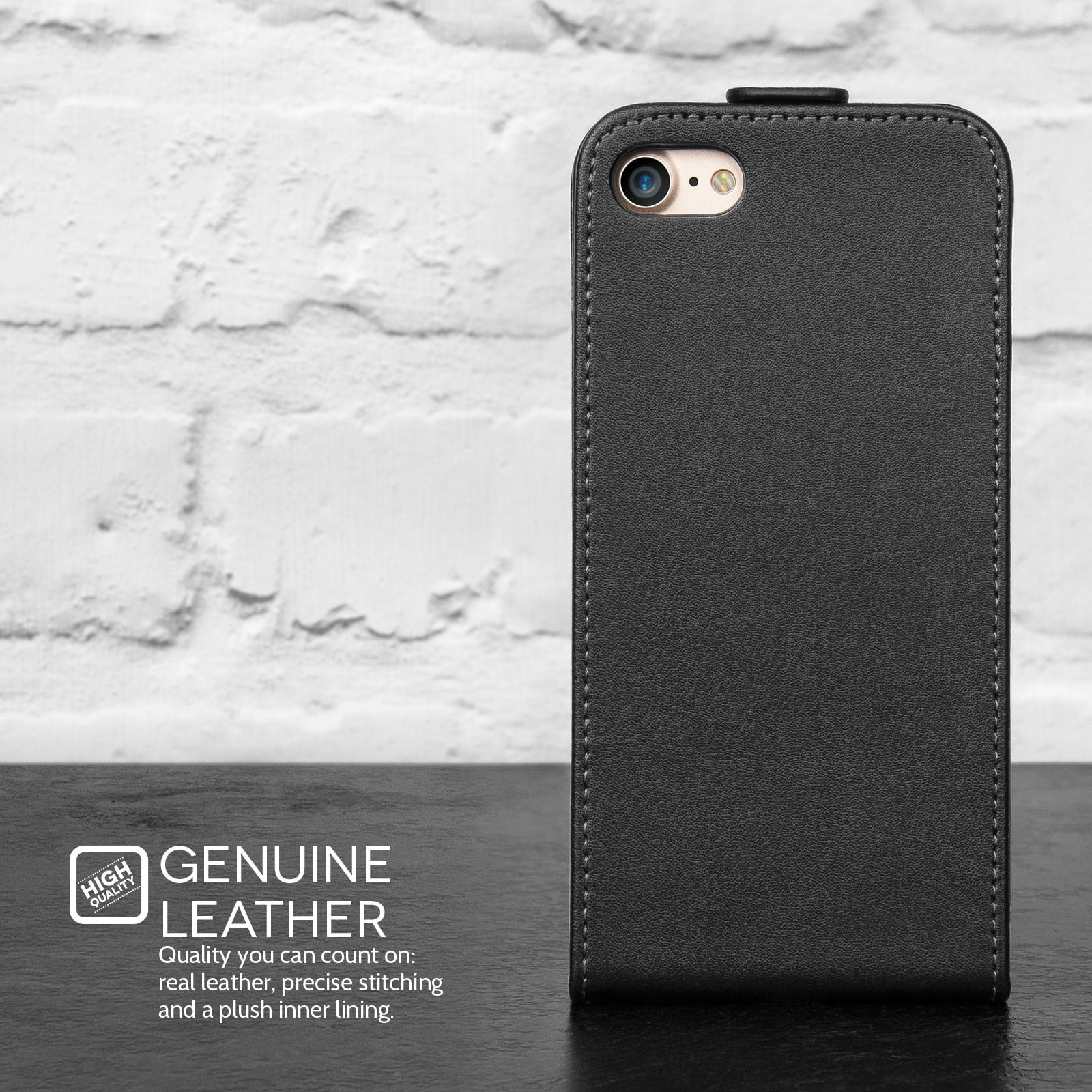 Δερμάτινη Θήκη για iPhone 7 by CaseFlex Μαύρη και δώρο screen protector (200-101-667)