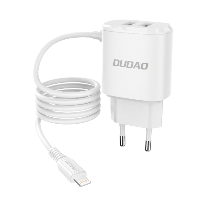 Dudao 2x USB wall charger with built-in Lightning 12 W cable white (A2ProL white) (200-107-875)