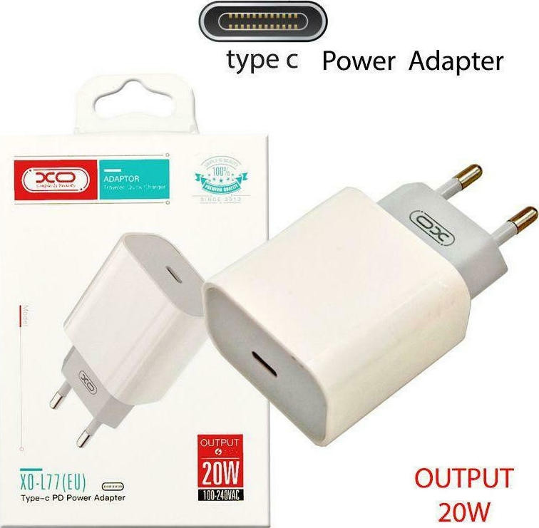 Xo Φορτιστής XO-L77 με Θύρα Type-C 20W Λευκός L81A (200-109-117)