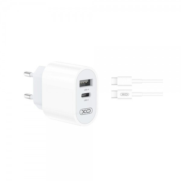 XO Φορτιστής με Θύρα USB-A και Θύρα USB-C και Καλώδιο USB-C Power Delivery Λευκός (L97) (200-110-741)