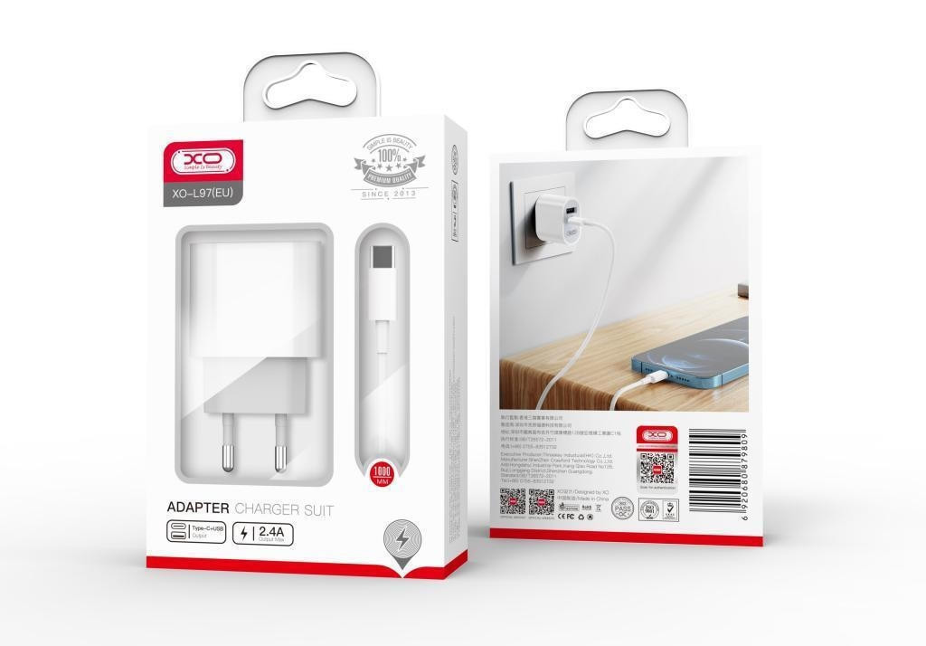 XO Φορτιστής με Θύρα USB-A και Θύρα USB-C και Καλώδιο USB-C Power Delivery Λευκός (L97) (200-110-741)