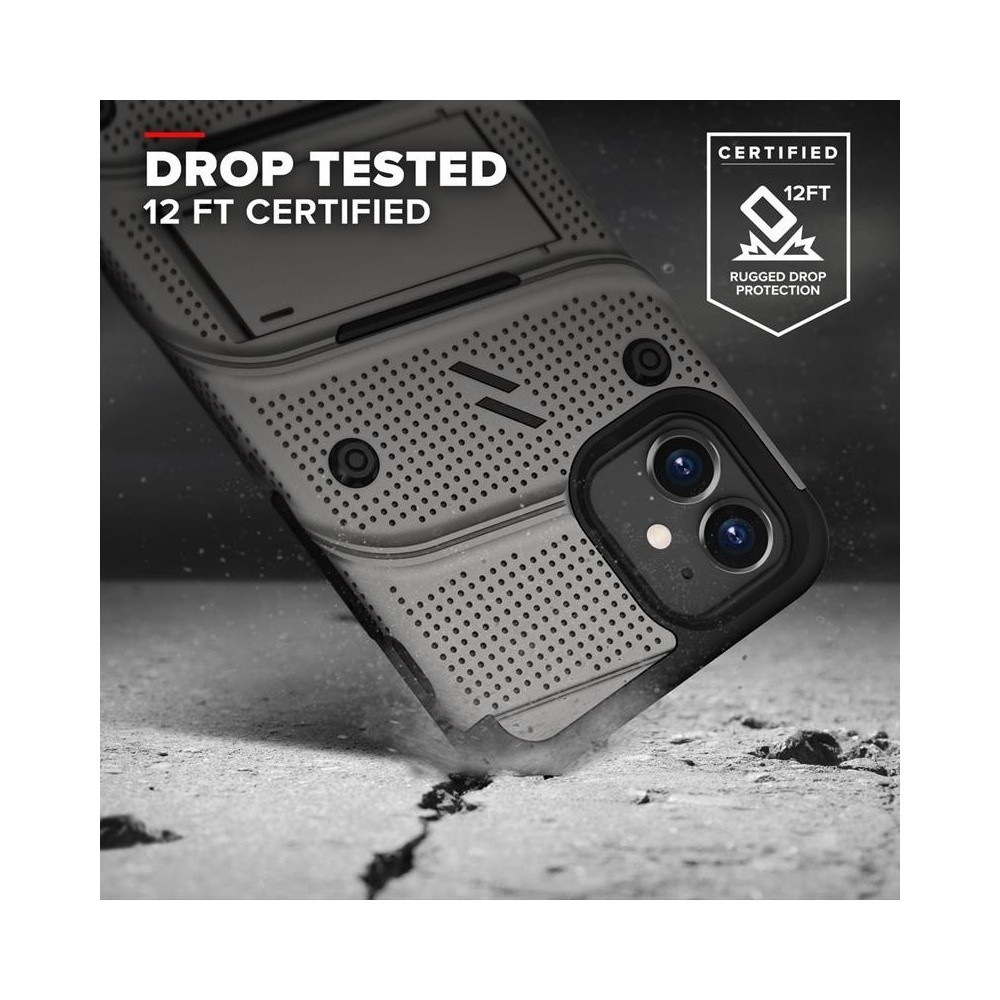 Zizo Bolt Series Ανθεκτική Θήκη με Tempered Glass, Kickstand & Clip - Apple iPhone 12 mini - Gray / Black (BOLT-IPH1254-MGRBK) 