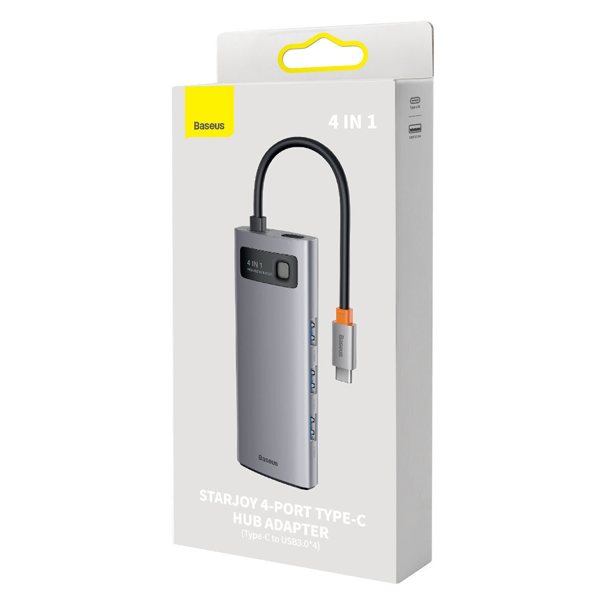 Baseus Metal Gleam Series 4-in-1 USB 3.0 Hub 4 Θυρών με σύνδεση USB-C Γκρι (200-110-659)