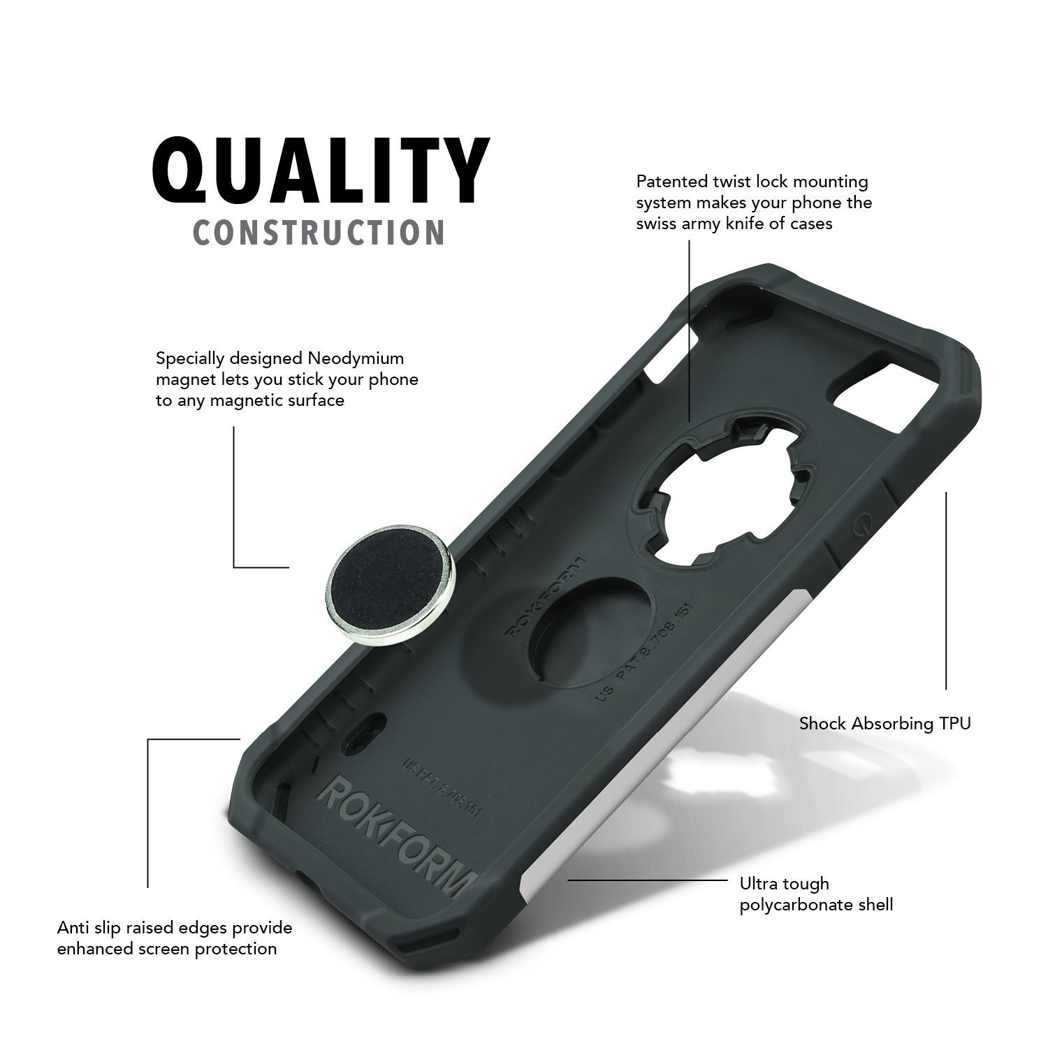Rokform Θήκη iPhone 7 V3 Case - Rugged White / Grey με Μαγνητική Βάση Αυτοκινήτου (303109)