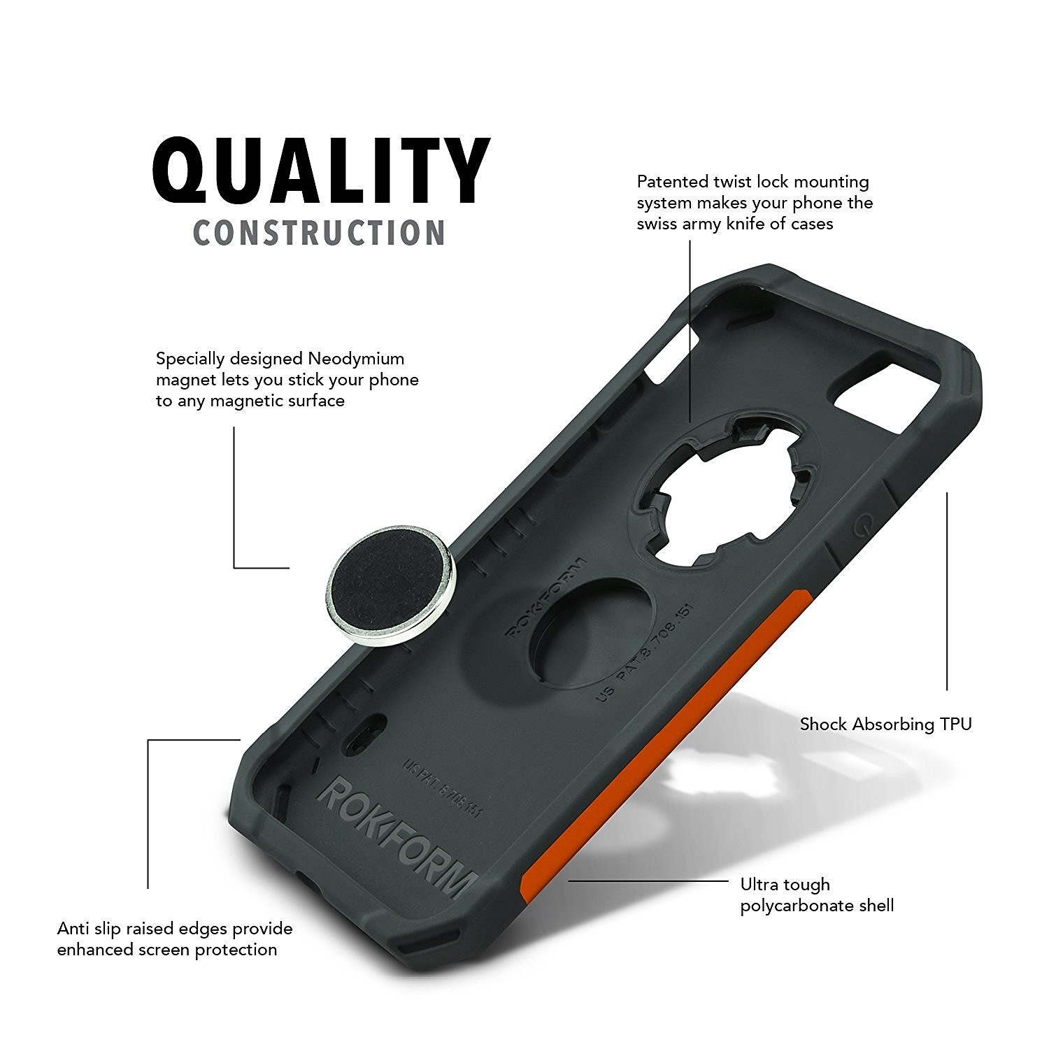 Rokform Θήκη iPhone 7 V3 Case - Orange/Gun Metal με Μαγνητική Βάση Αυτοκινήτου (303154)