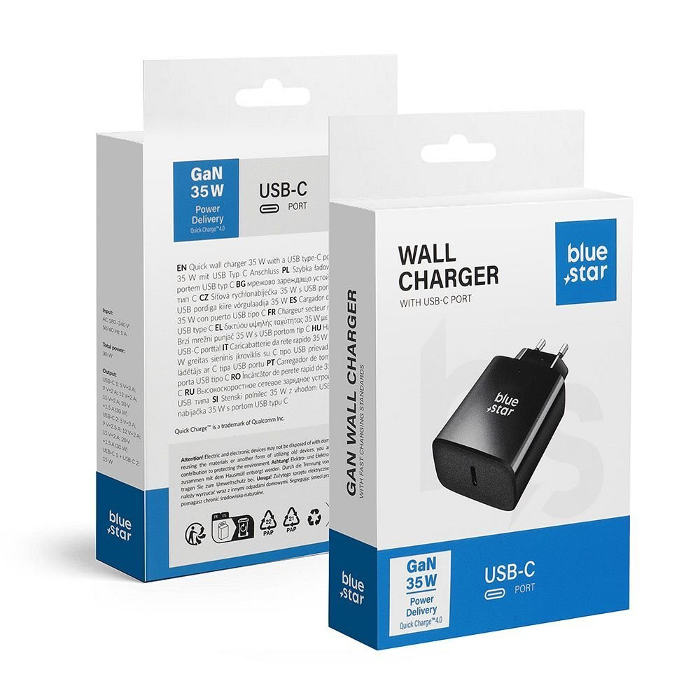  Blue Star Universal Travel Charger με υποδοχή USB C - 3A 35W με λειτουργία PD και QC 4.0 
