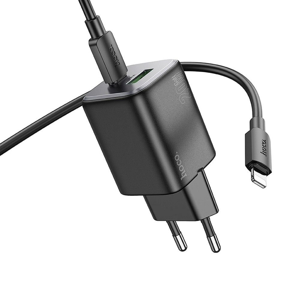 Hoco Wall Charger USB A + Type C + καλώδιο Type C σε Lightning PD QC 3A 20W N41 μαύρο