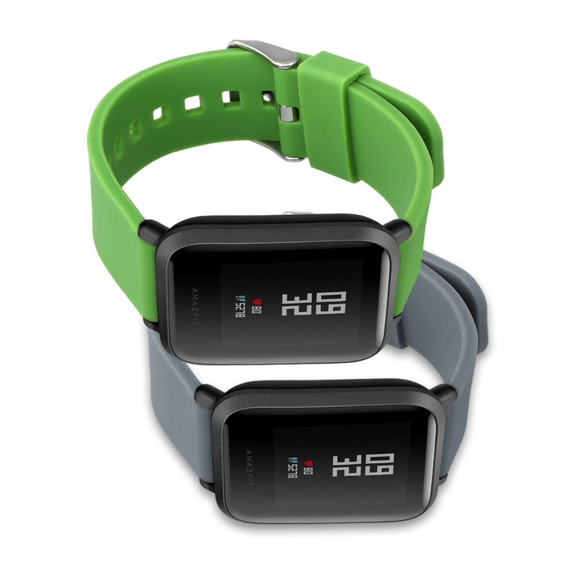 Σετ 2 τεμαχίων sport λουράκια σιλικόνης για Huami Amazfit Bip γκρι και πράσινο by KW (200-103-726)
