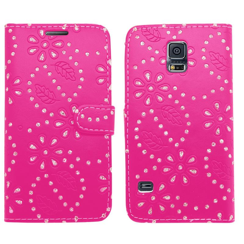 Θήκη- Πορτοφόλι για Samsung Galaxy S4 mini floral ροζ