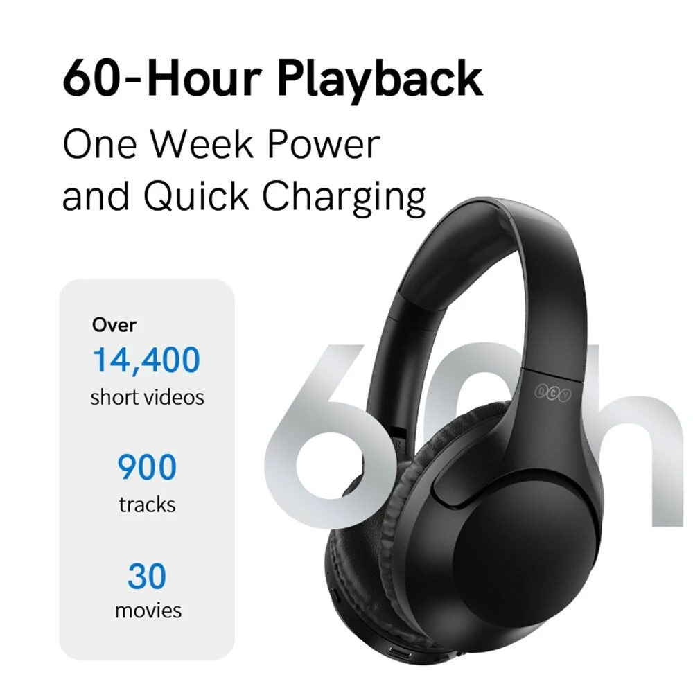 QCY H2 Headset Black V5.3 Bluetooth ENC Call Noise Cancelling Headphones 20Hz-20kHz 400mAh 60h (2.40.01.01.035)