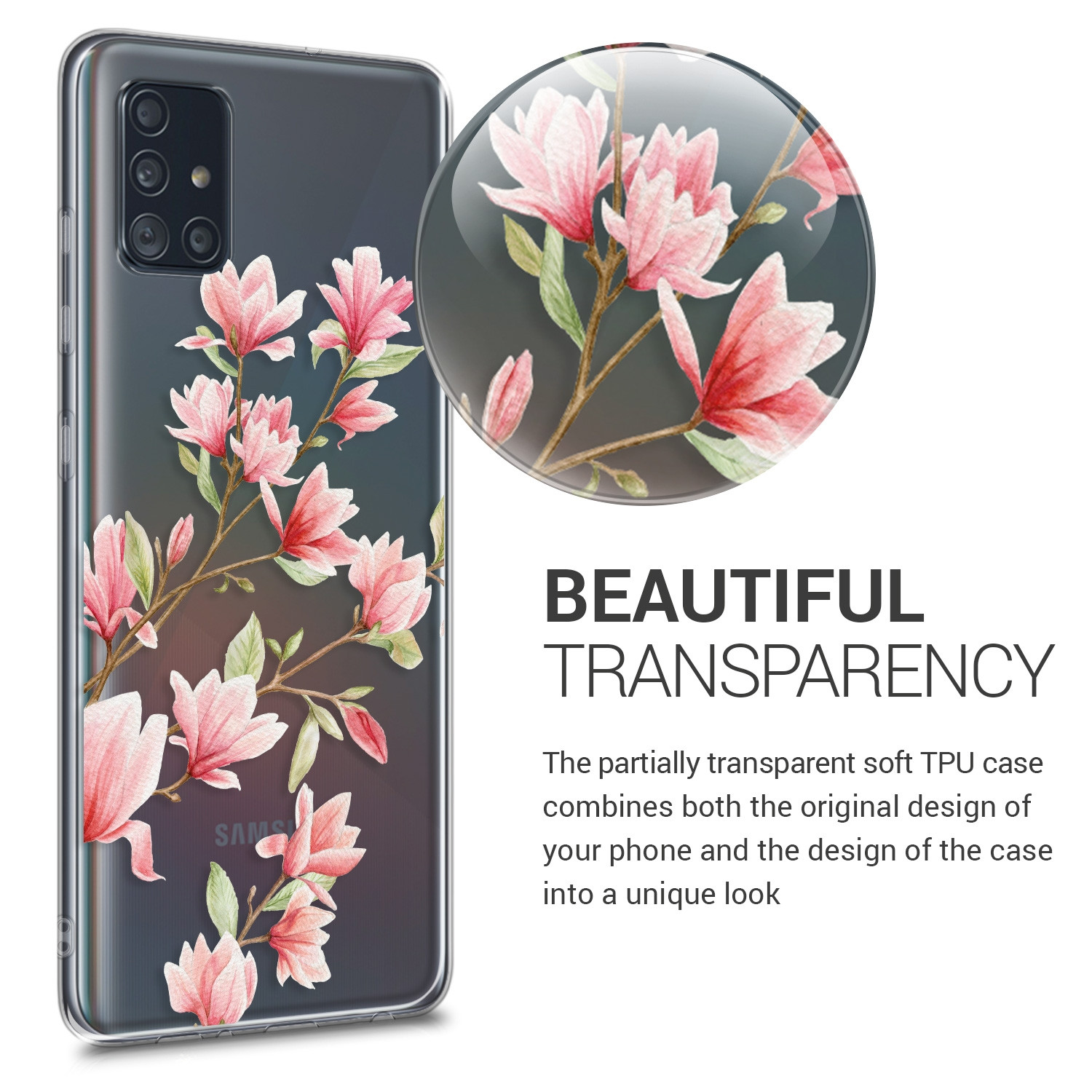KW Θήκη Σιλικόνης για Samsung Galaxy A51 Magnolias Light Pink / White / Transparent (200-105-051)