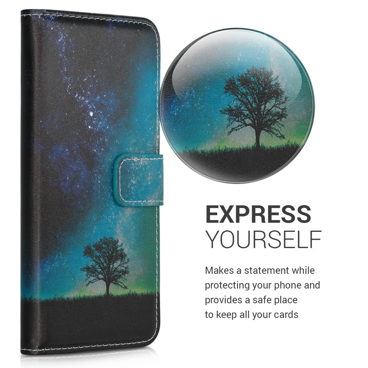 KW Θήκη - Πορτοφόλι Samsung Galaxy A71 - PU Leather Protective Flip Cover - Cosmic Nature - Blue / Grey / Black
