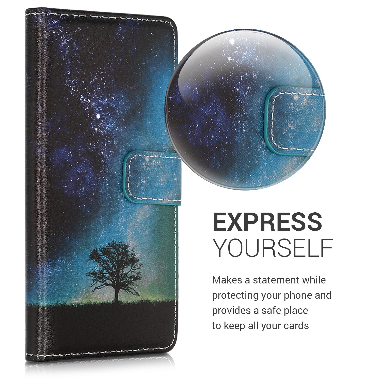 KW Θήκη πορτοφόλι για Huawei P40 Lite Cosmic Nature Blue / Grey / Black (200-105-649)
