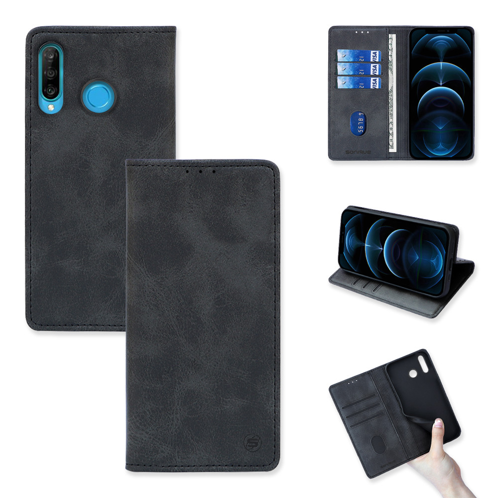 Θήκη Βιβλίο Vintage Magnet Book Sonique για Huawei - Sonique - Μαύρο - Huawei P30 Lite - Θήκες Βιβλίο
