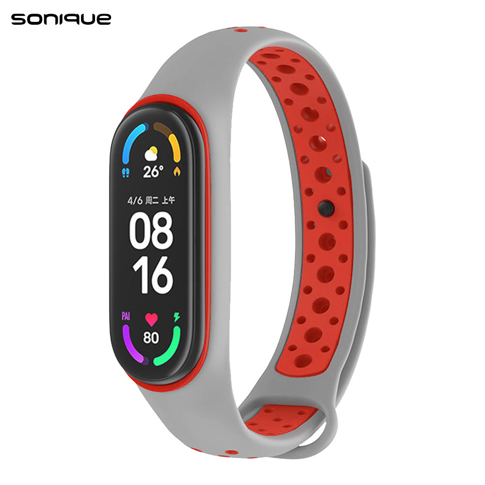Λουράκι Σιλικόνης Sonique Sport για Xiaomi Mi Band 3/4 - Sonique - Γκρι / Κόκκινο - Λουράκια