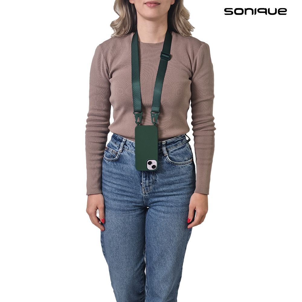 Θήκη Σιλικόνης με Strap CarryHang Sonique Apple iPhone 15 Πράσινο Σκούρο - Sonique - Πράσινο Σκούρο - iPhone 15 - Θήκες Πλάτης