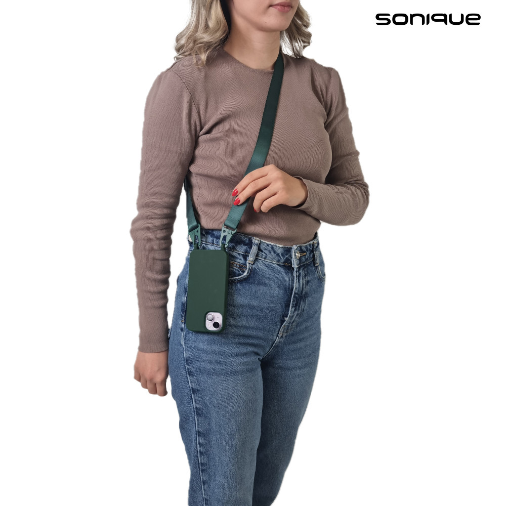 Θήκη Σιλικόνης με Strap CarryHang Sonique Apple iPhone 15 Πράσινο Σκούρο - Sonique - Πράσινο Σκούρο - iPhone 15 - Θήκες Πλάτης
