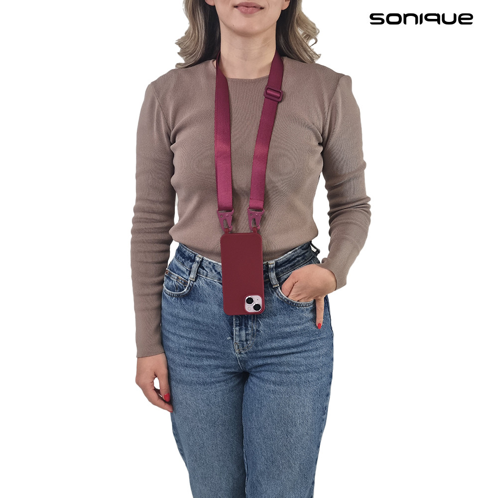 Θήκη Σιλικόνης με Strap CarryHang Sonique Apple iPhone 15 Plus Μπορντώ - Sonique - Μπορντώ - iPhone 15 Plus - Θήκες Πλάτης