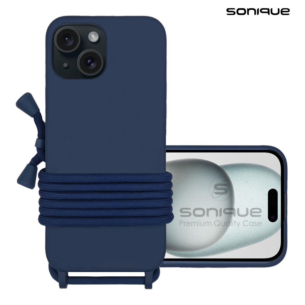 Θήκη Σιλικόνης με Κορδόνι CarryHang Sonique Apple iPhone 15 Μπλε Σκούρο - Sonique - Μπλε Σκούρο - iPhone 15 - Θήκες Πλάτης