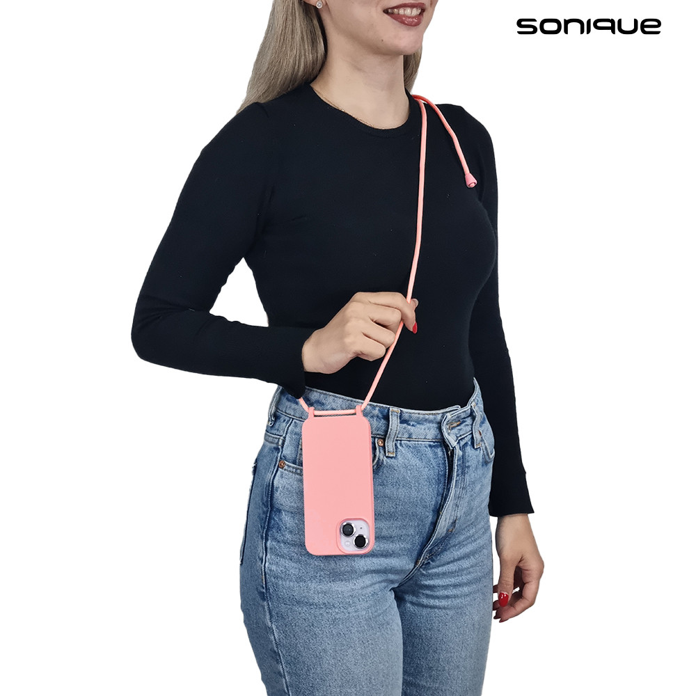 Θήκη Σιλικόνης με Κορδόνι CarryHang Sonique Apple iPhone 15 Ροζ - Sonique - Ροζ - iPhone 15 - Θήκες Πλάτης