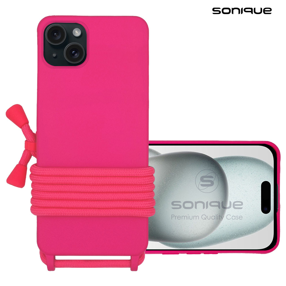 Θήκη Σιλικόνης με Κορδόνι CarryHang Sonique Apple iPhone 15 Plus Φουξ