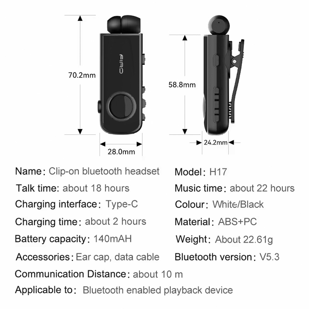 Ακουστικό Bluetooth Firo H17 Retractable V5.3 Μαύρο - Firo - Μαύρο