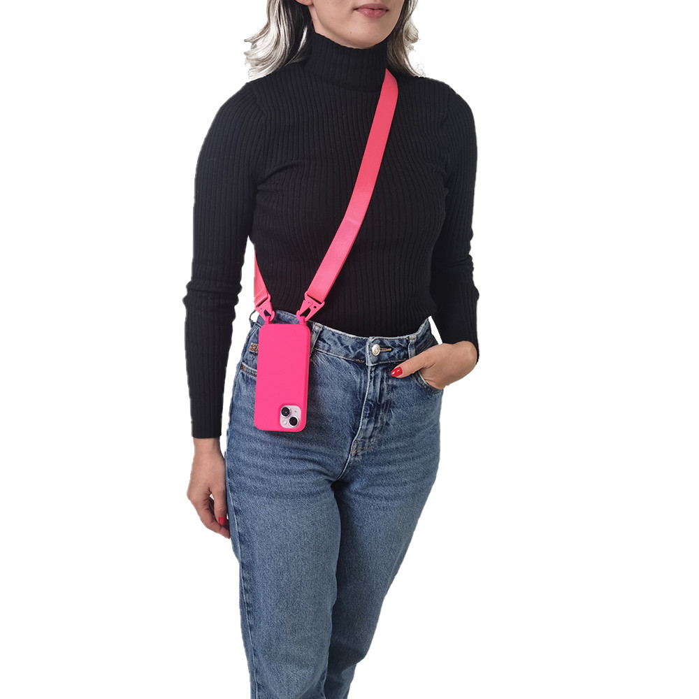Θήκη Σιλικόνης με Strap CarryHang Sonique Apple iPhone 16 Φουξ