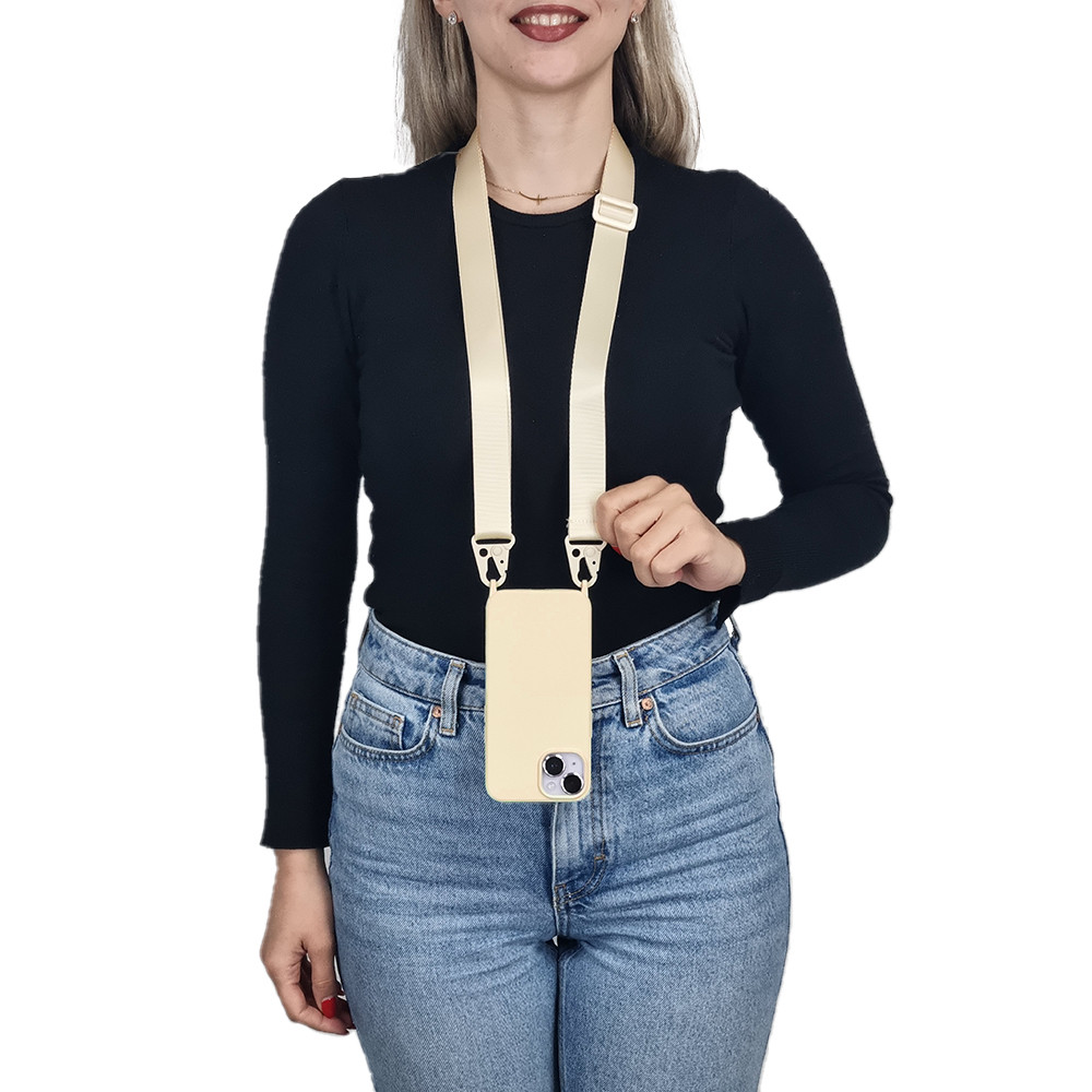 Θήκη Σιλικόνης με Strap CarryHang Sonique Apple iPhone 16 Plus Μπεζ