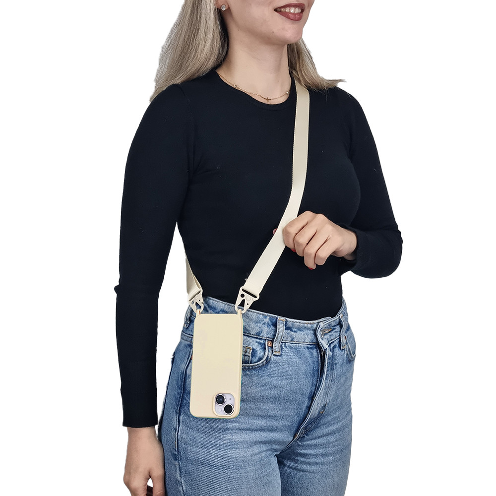 Θήκη Σιλικόνης με Strap CarryHang Sonique Apple iPhone 16 Plus Μπεζ