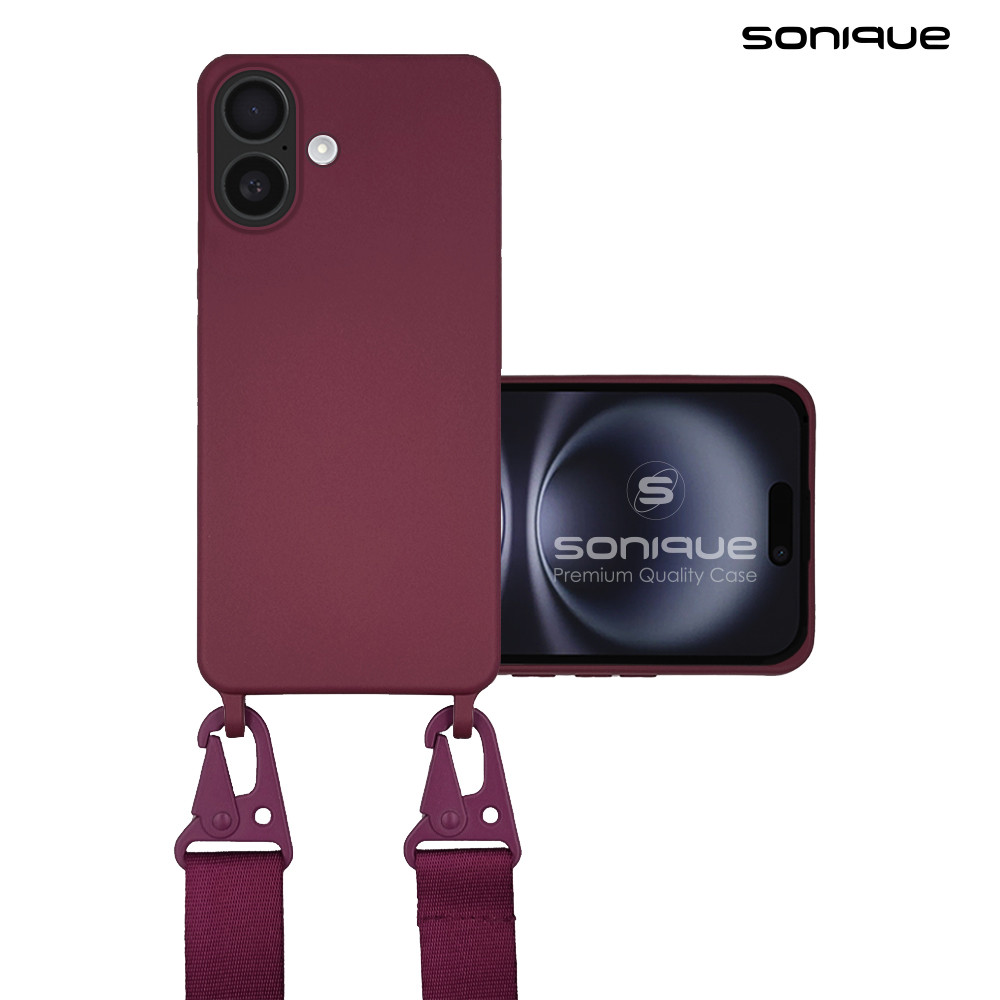 Θήκη Σιλικόνης με Strap CarryHang Sonique Apple iPhone 16 Plus Μπορντώ